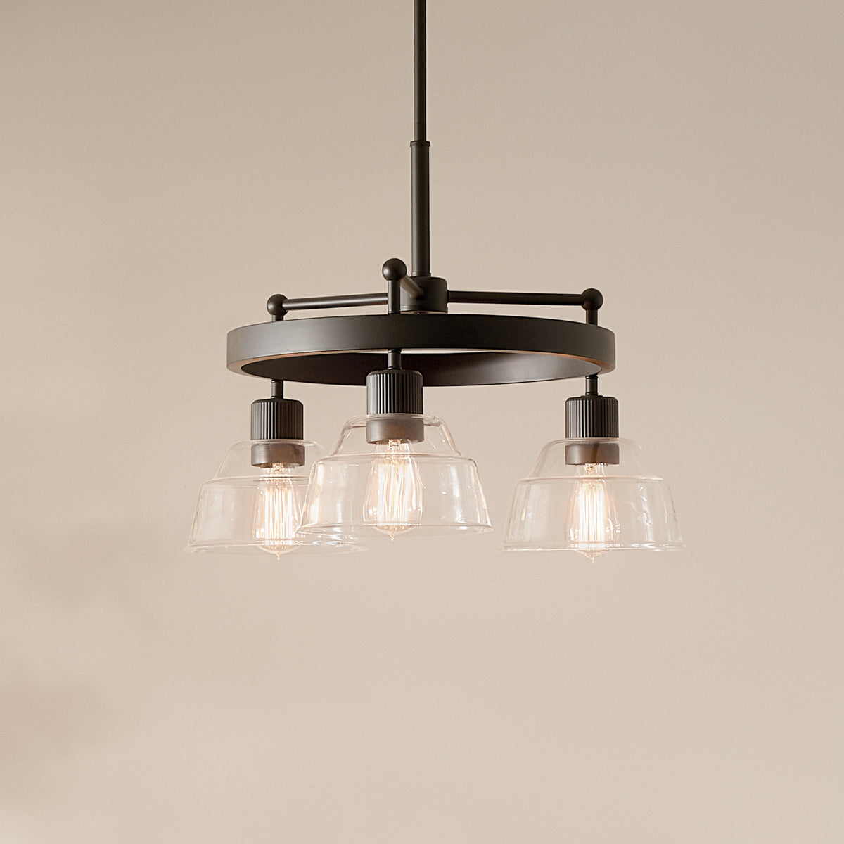 KICHLER 52402BK Eastmont 3 Light Chandelier With Clear Glass Black And Walnut Wood