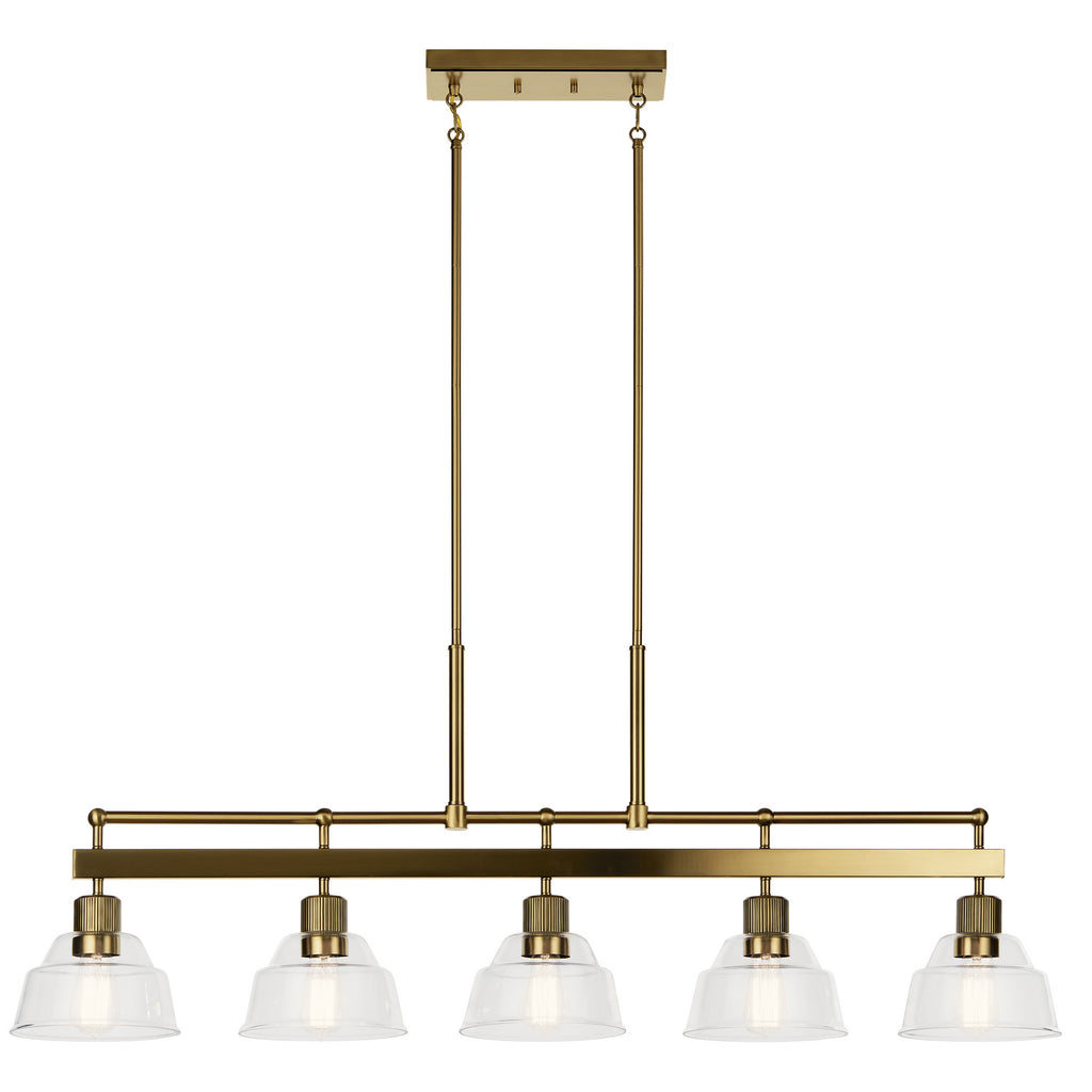 KICHLER 52404BNB Eastmont 5 Light Linear Chandelier With Clear Glass Brushed Natural Brass And Walnut Wood