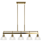 KICHLER 52404BNB Eastmont 5 Light Linear Chandelier With Clear Glass Brushed Natural Brass And Walnut Wood