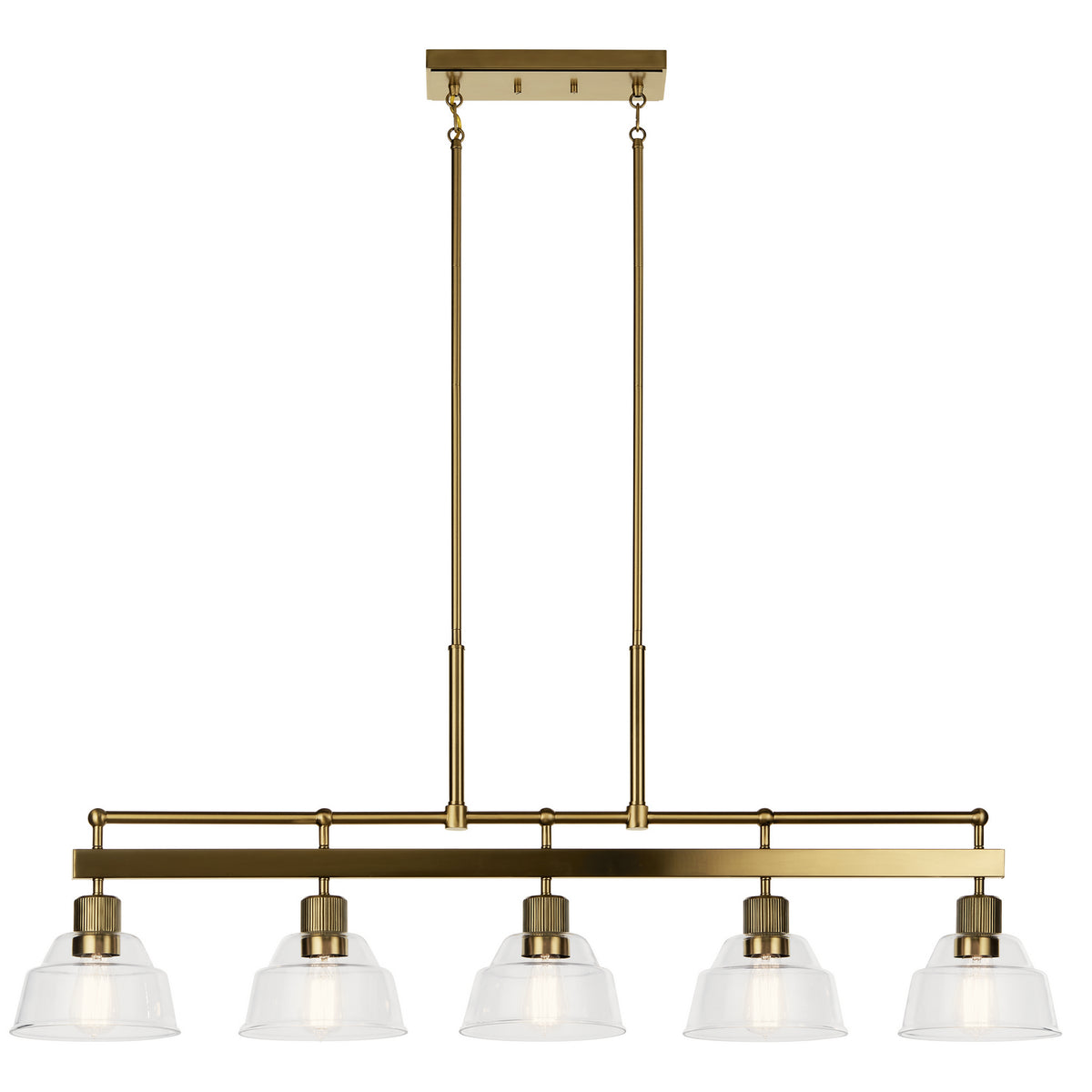 KICHLER 52404BNB Eastmont 5 Light Linear Chandelier With Clear Glass Brushed Natural Brass And Walnut Wood
