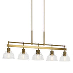 KICHLER 52404BNB Eastmont 5 Light Linear Chandelier With Clear Glass Brushed Natural Brass And Walnut Wood