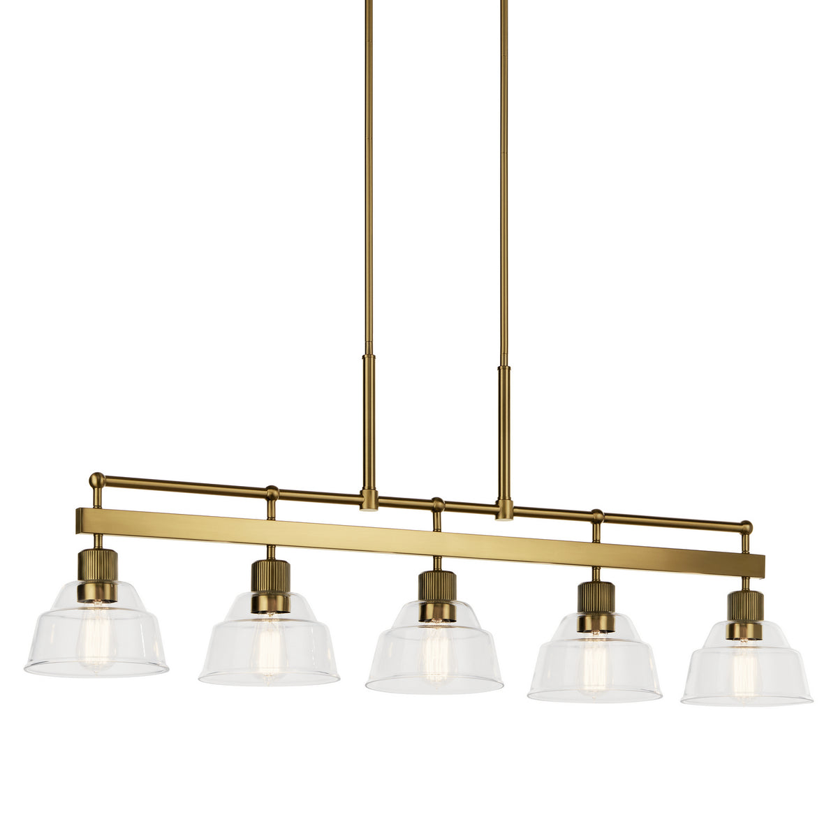KICHLER 52404BNB Eastmont 5 Light Linear Chandelier With Clear Glass Brushed Natural Brass And Walnut Wood