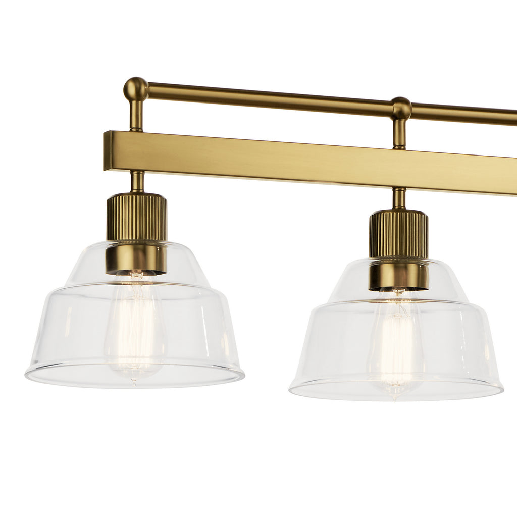 KICHLER 52404BNB Eastmont 5 Light Linear Chandelier With Clear Glass Brushed Natural Brass And Walnut Wood