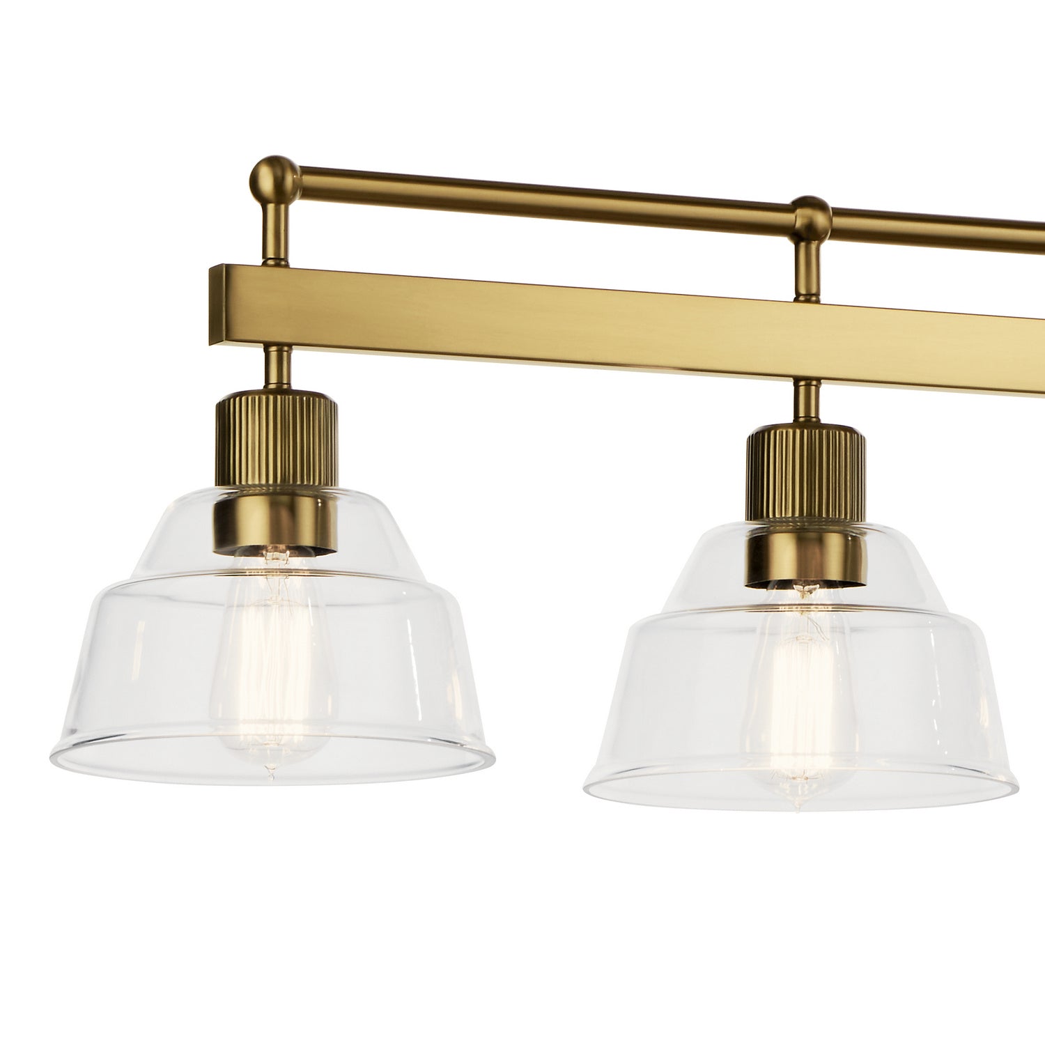 KICHLER 52404BNB Eastmont 5 Light Linear Chandelier With Clear Glass Brushed Natural Brass And Walnut Wood