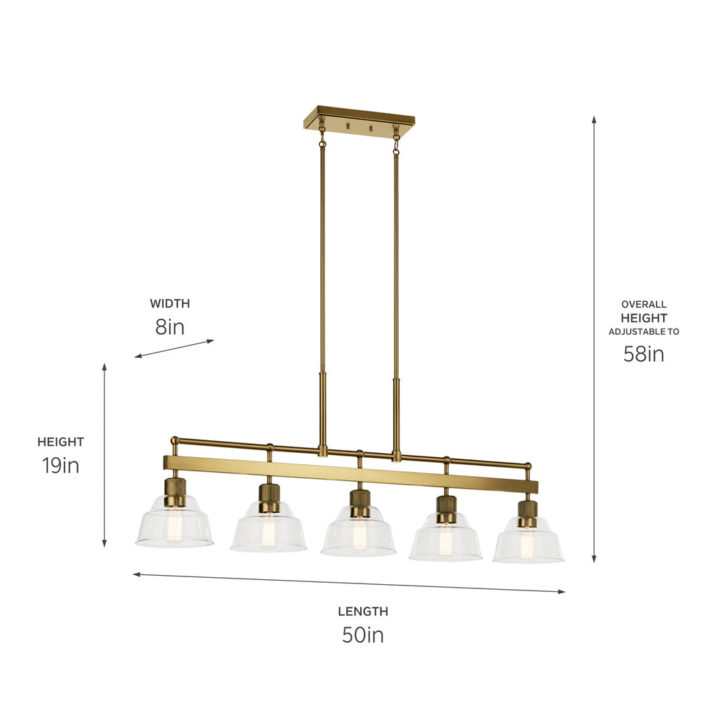 KICHLER 52404BNB Eastmont 5 Light Linear Chandelier With Clear Glass Brushed Natural Brass And Walnut Wood
