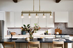 KICHLER 52404BNB Eastmont 5 Light Linear Chandelier With Clear Glass Brushed Natural Brass And Walnut Wood