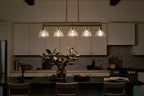 KICHLER 52404BNB Eastmont 5 Light Linear Chandelier With Clear Glass Brushed Natural Brass And Walnut Wood