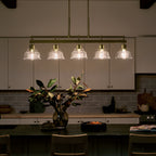 KICHLER 52404BNB Eastmont 5 Light Linear Chandelier With Clear Glass Brushed Natural Brass And Walnut Wood