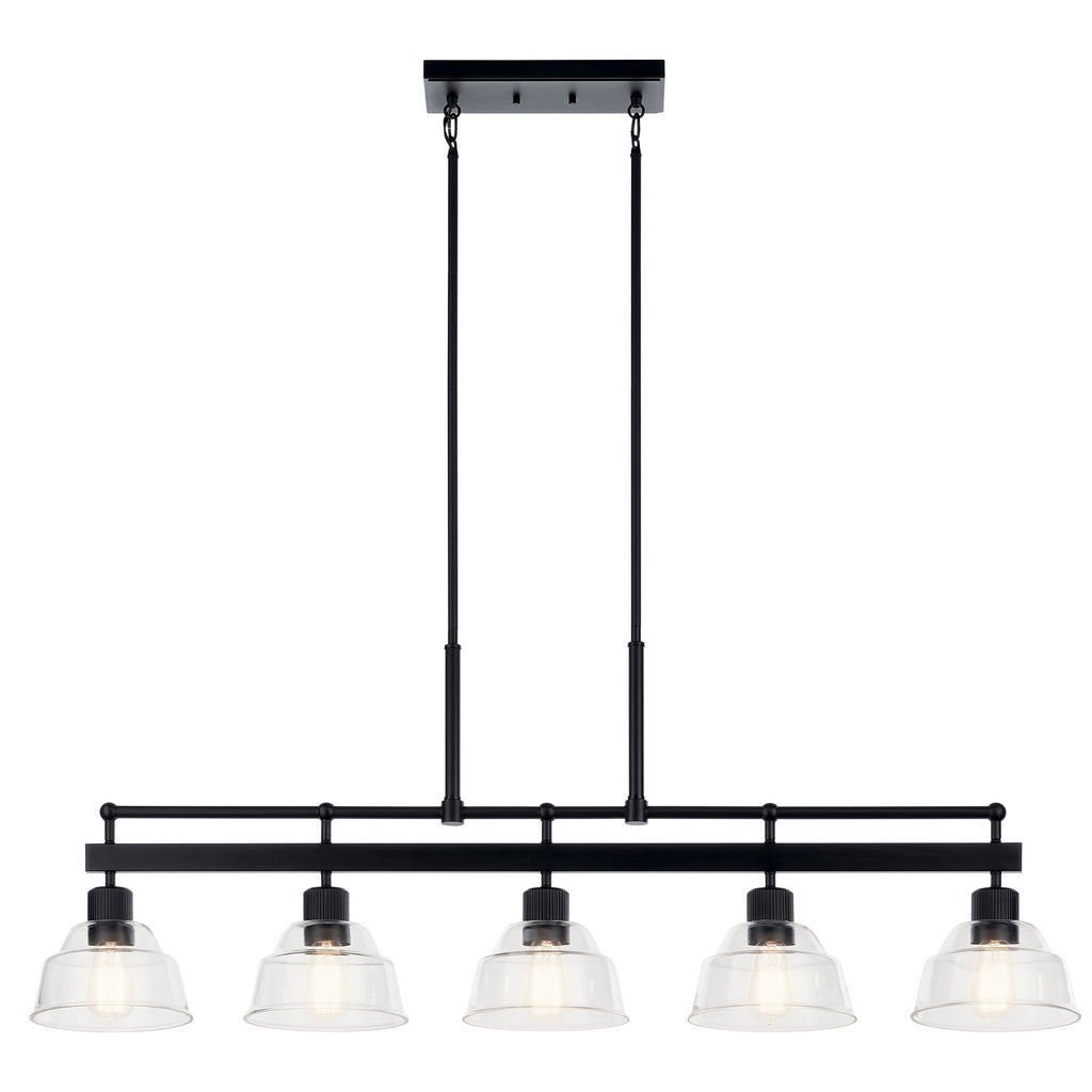 KICHLER 52404BK Eastmont 5 Light Linear Chandelier With Clear Glass Black And Walnut Wood