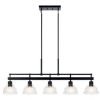 KICHLER 52404BK Eastmont 5 Light Linear Chandelier With Clear Glass Black And Walnut Wood