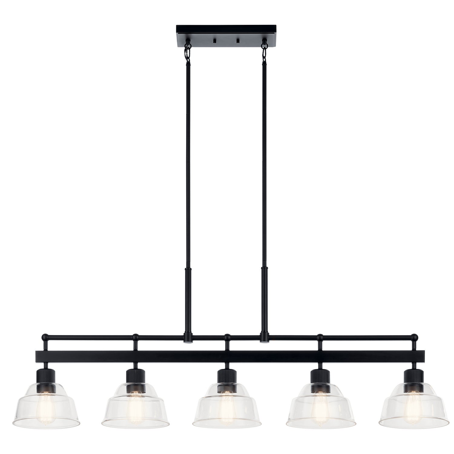 KICHLER 52404BK Eastmont 5 Light Linear Chandelier With Clear Glass Black And Walnut Wood