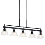 KICHLER 52404BK Eastmont 5 Light Linear Chandelier With Clear Glass Black And Walnut Wood