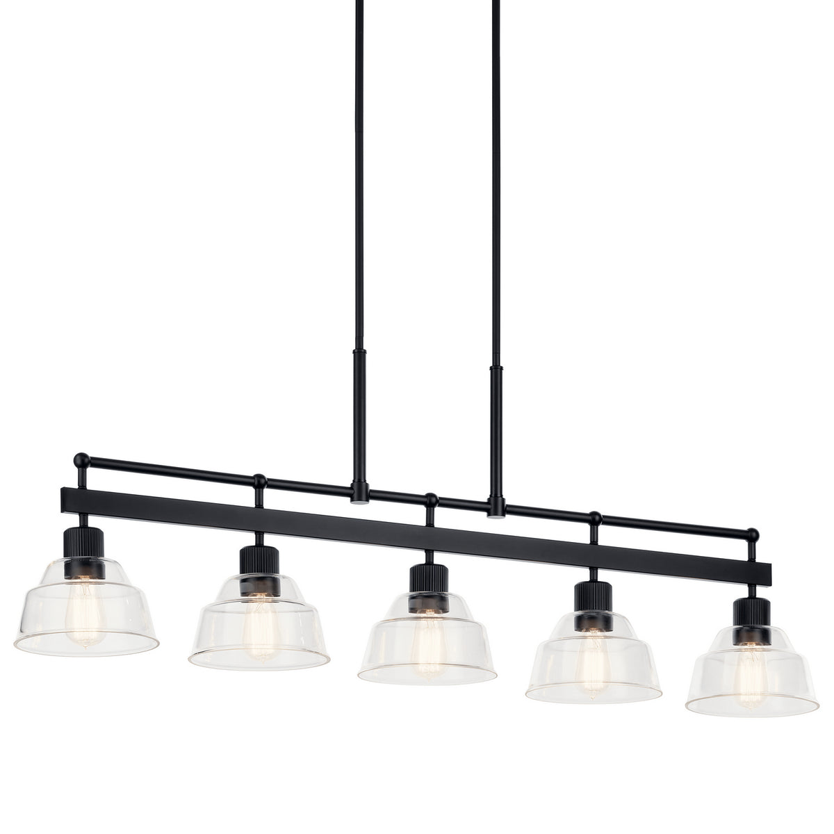 KICHLER 52404BK Eastmont 5 Light Linear Chandelier With Clear Glass Black And Walnut Wood