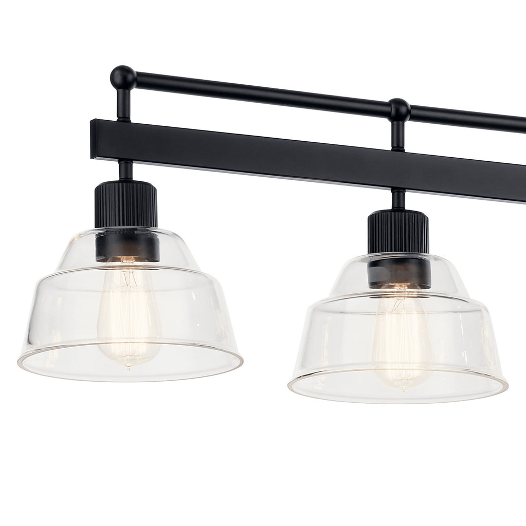 KICHLER 52404BK Eastmont 5 Light Linear Chandelier With Clear Glass Black And Walnut Wood