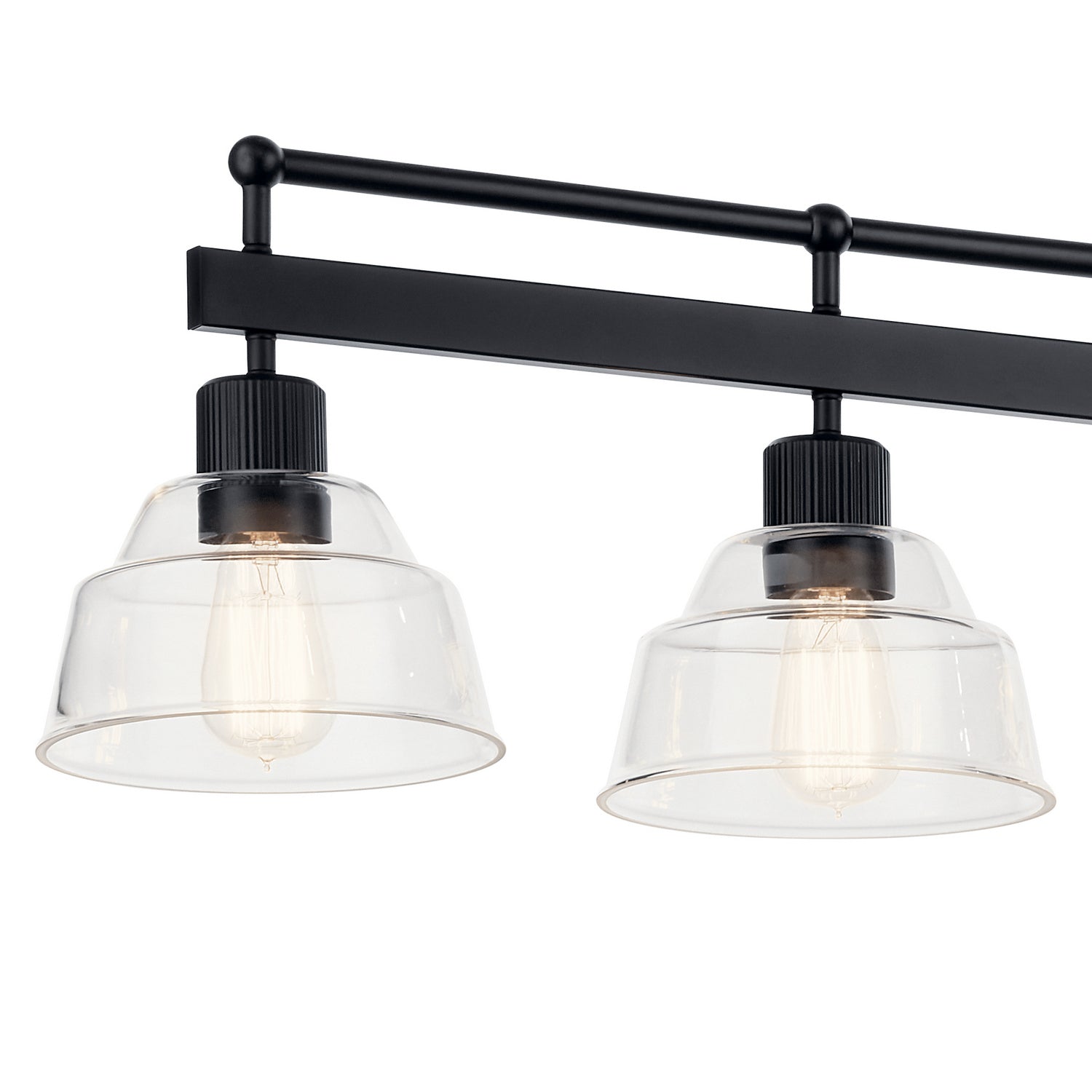 KICHLER 52404BK Eastmont 5 Light Linear Chandelier With Clear Glass Black And Walnut Wood