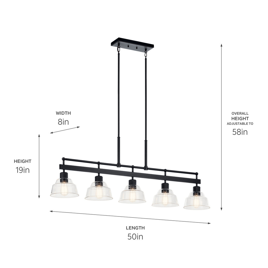 KICHLER 52404BK Eastmont 5 Light Linear Chandelier With Clear Glass Black And Walnut Wood