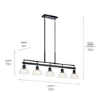 KICHLER 52404BK Eastmont 5 Light Linear Chandelier With Clear Glass Black And Walnut Wood