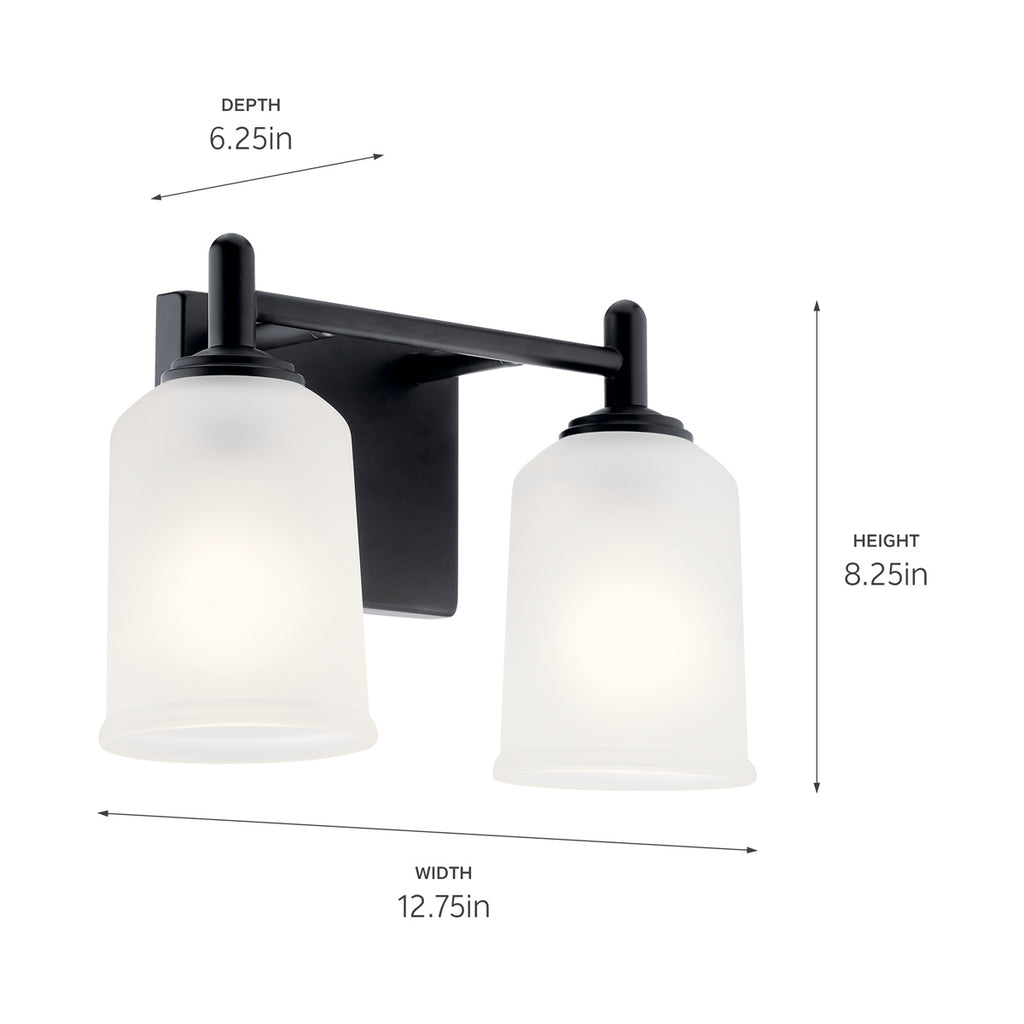 KICHLER 45573BK Shailene 12.5" 2 Light Vanity Light With Satin Etched Glass In Brushed Nickel