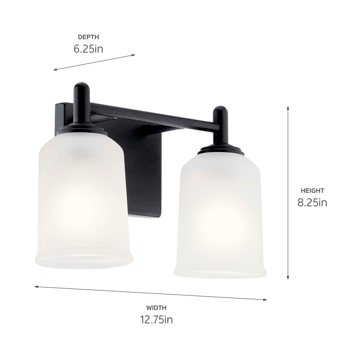 KICHLER 45573BK Shailene 12.5" 2 Light Vanity Light With Satin Etched Glass In Brushed Nickel