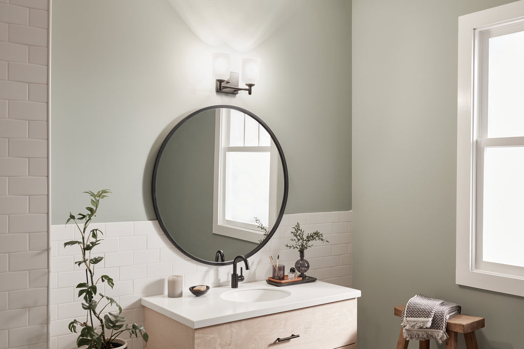 KICHLER 45573BK Shailene 12.5" 2 Light Vanity Light With Satin Etched Glass In Brushed Nickel