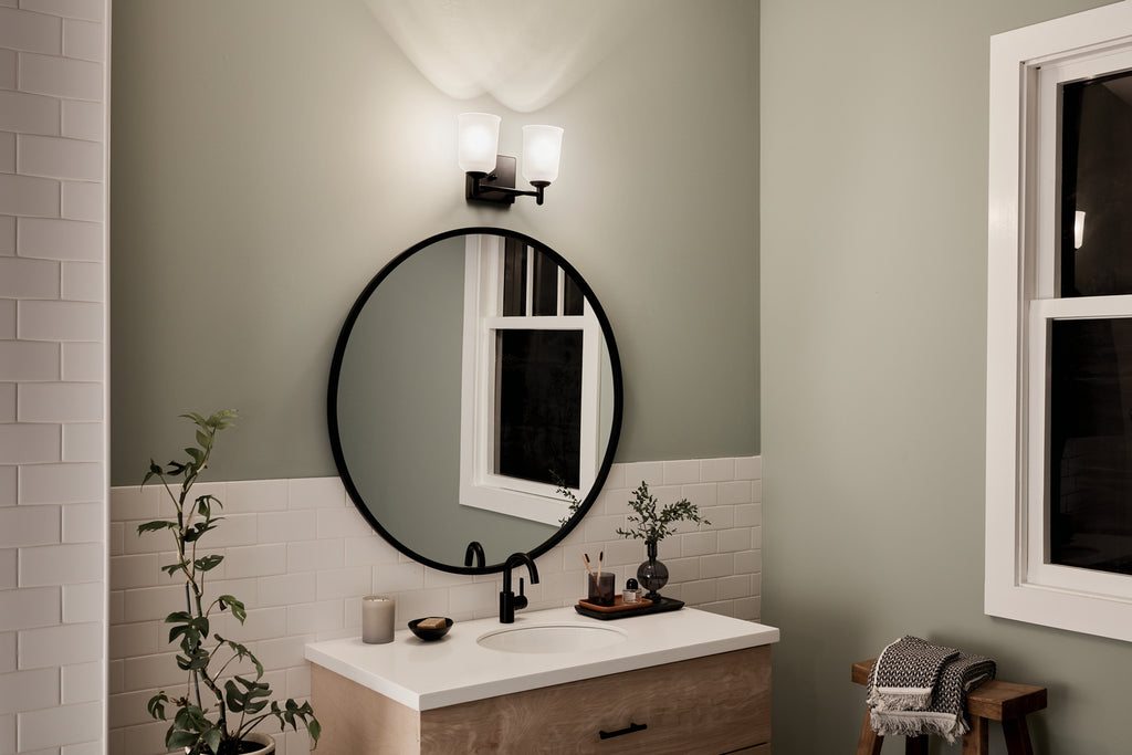 KICHLER 45573BK Shailene 12.5" 2 Light Vanity Light With Satin Etched Glass In Brushed Nickel