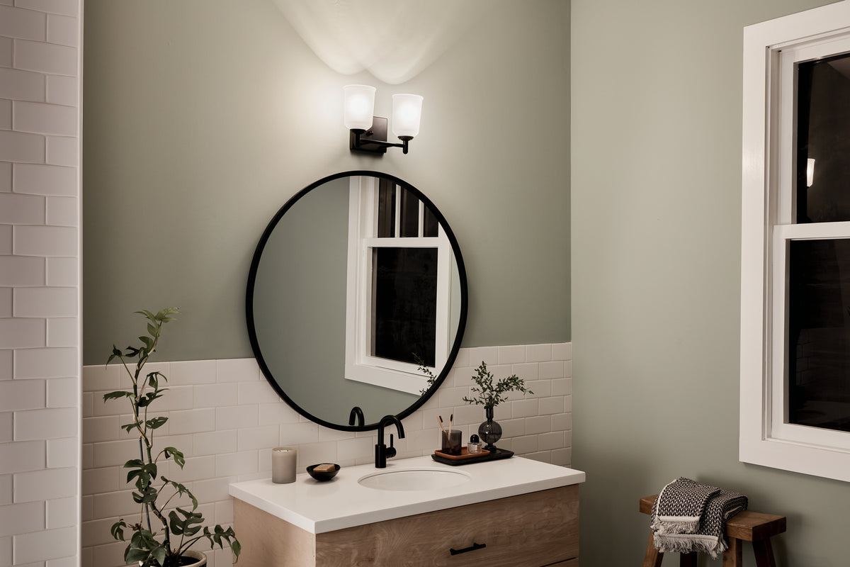 KICHLER 45573BK Shailene 12.5" 2 Light Vanity Light With Satin Etched Glass In Brushed Nickel