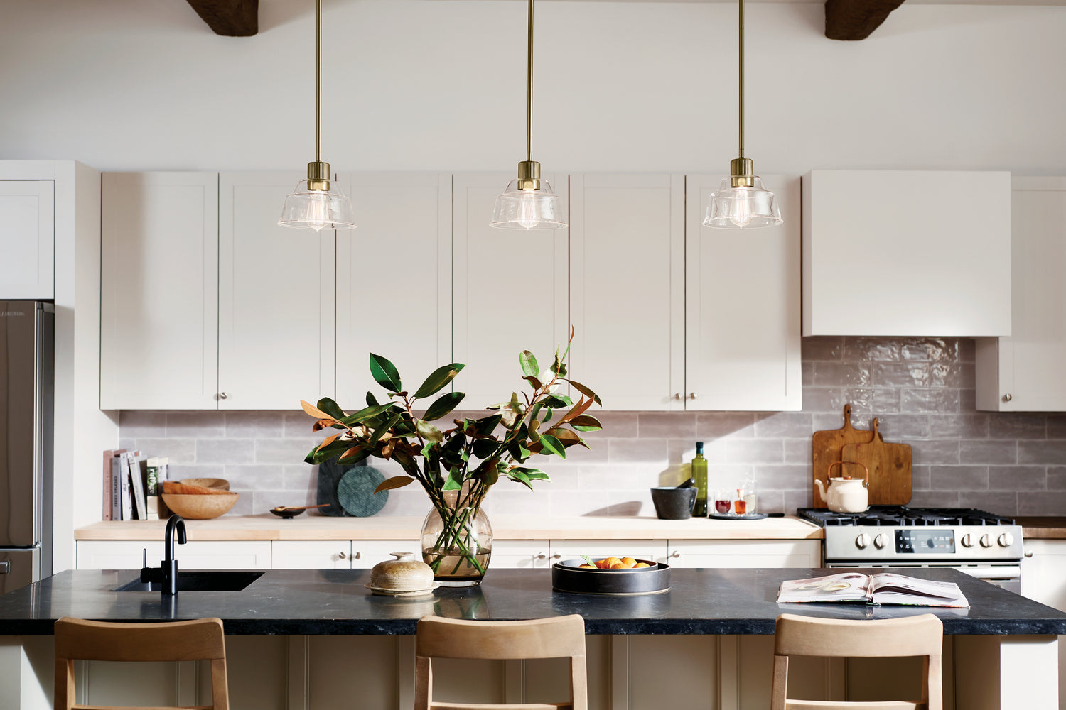 KICHLER 52405BNB Eastmont 1 Light Mini Pendant With Clear Glass Brushed Natural Brass