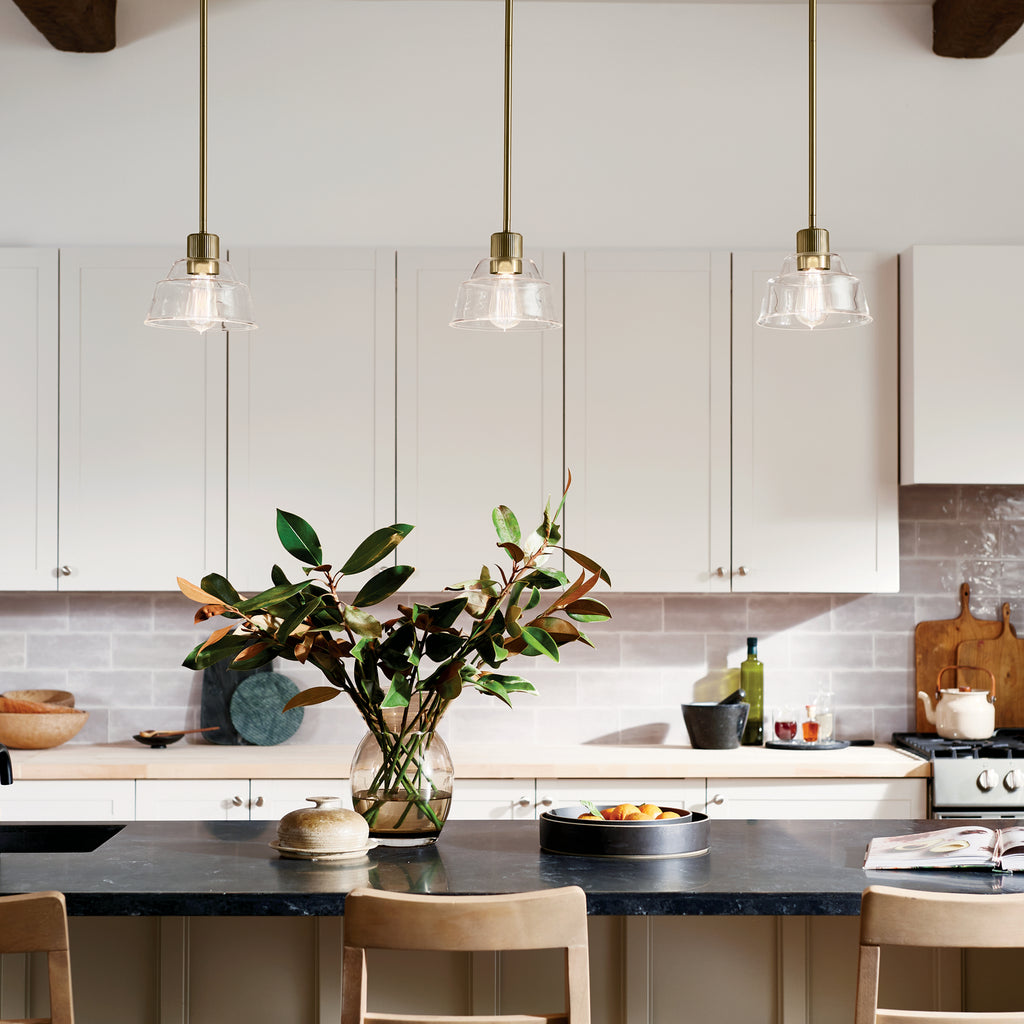 KICHLER 52405BNB Eastmont 1 Light Mini Pendant With Clear Glass Brushed Natural Brass