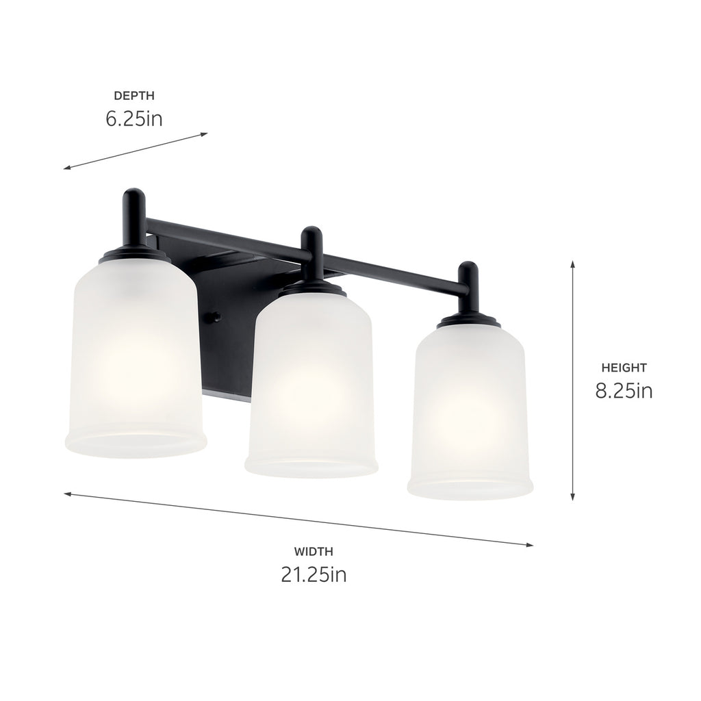 KICHLER 45574BK Shailene 21" 3 Light Vanity Light With Satin Etched Glass In Olde Bronze