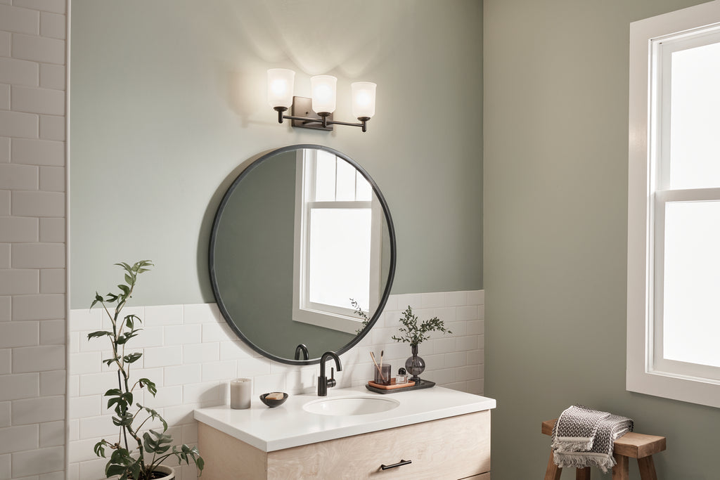 KICHLER 45574BK Shailene 21" 3 Light Vanity Light With Satin Etched Glass In Olde Bronze