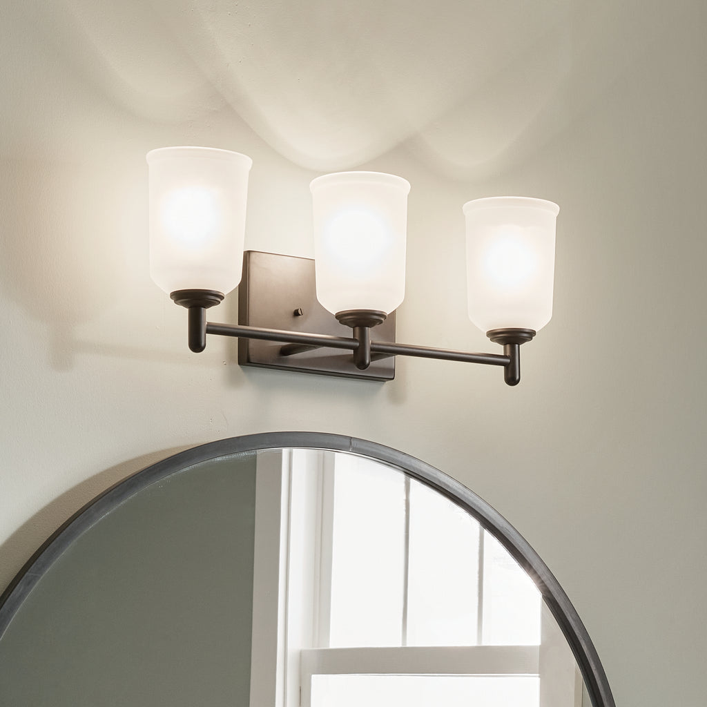 KICHLER 45574BK Shailene 21" 3 Light Vanity Light With Satin Etched Glass In Olde Bronze