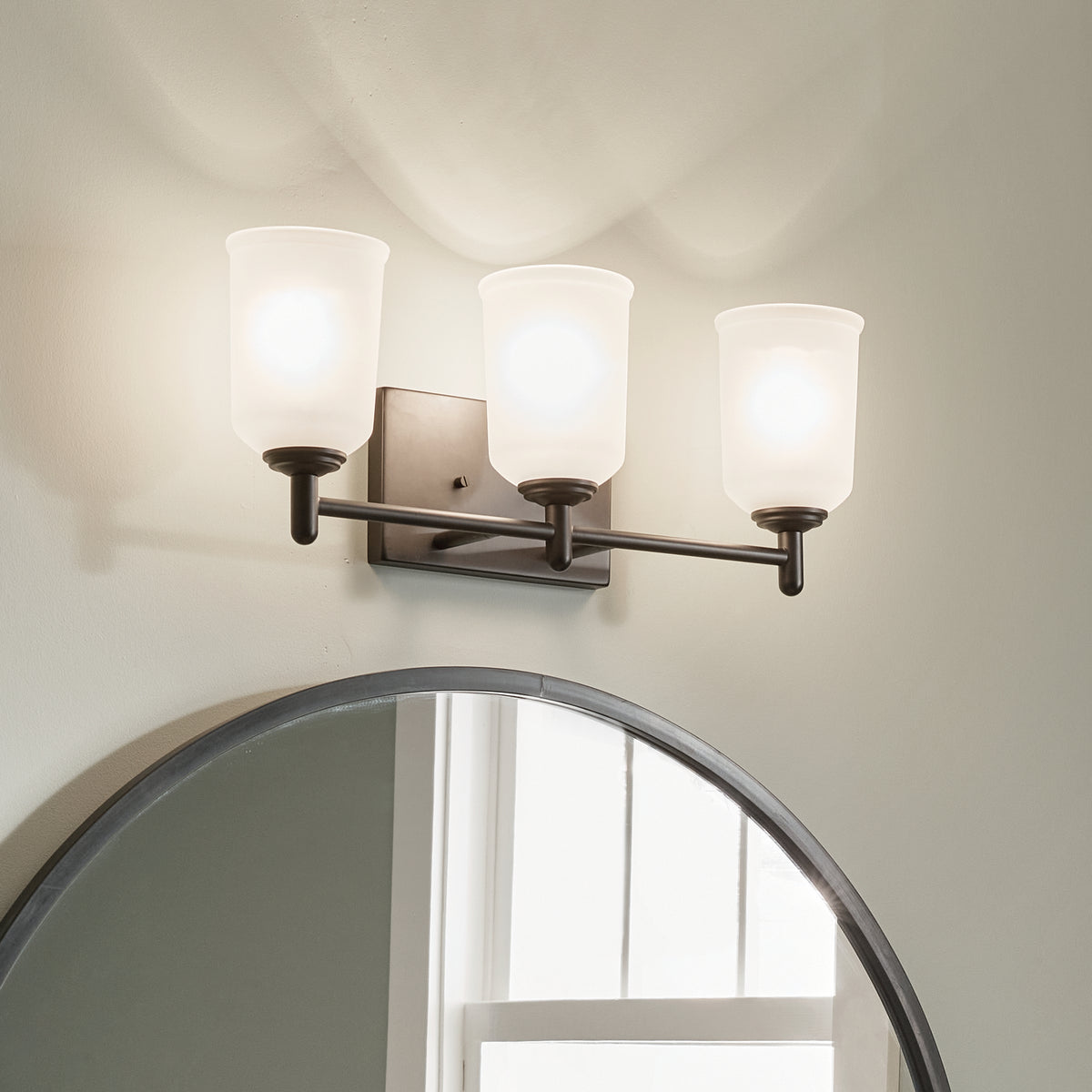 KICHLER 45574BK Shailene 21" 3 Light Vanity Light With Satin Etched Glass In Olde Bronze
