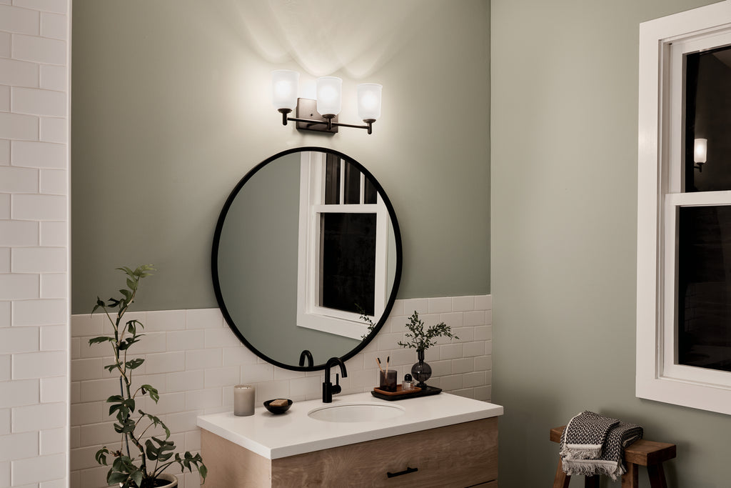KICHLER 45574BK Shailene 21" 3 Light Vanity Light With Satin Etched Glass In Olde Bronze