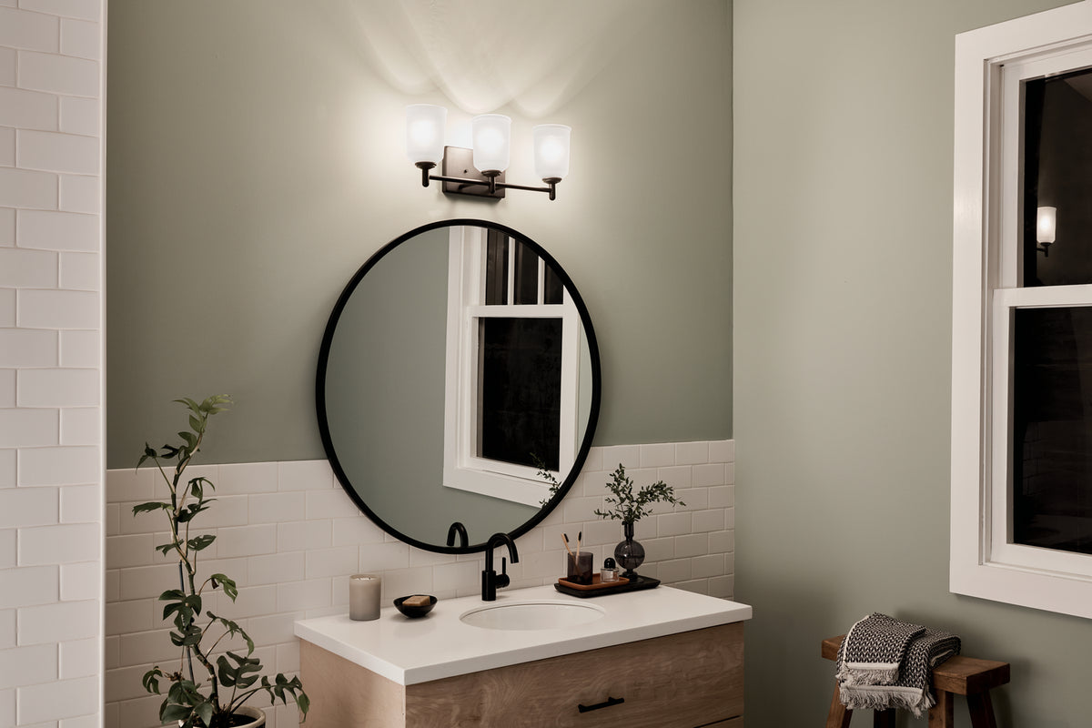 KICHLER 45574BK Shailene 21" 3 Light Vanity Light With Satin Etched Glass In Olde Bronze