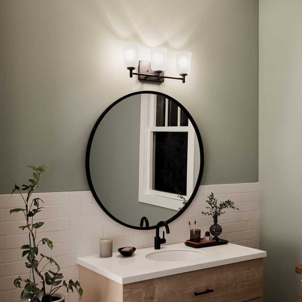 KICHLER 45574BK Shailene 21" 3 Light Vanity Light With Satin Etched Glass In Olde Bronze