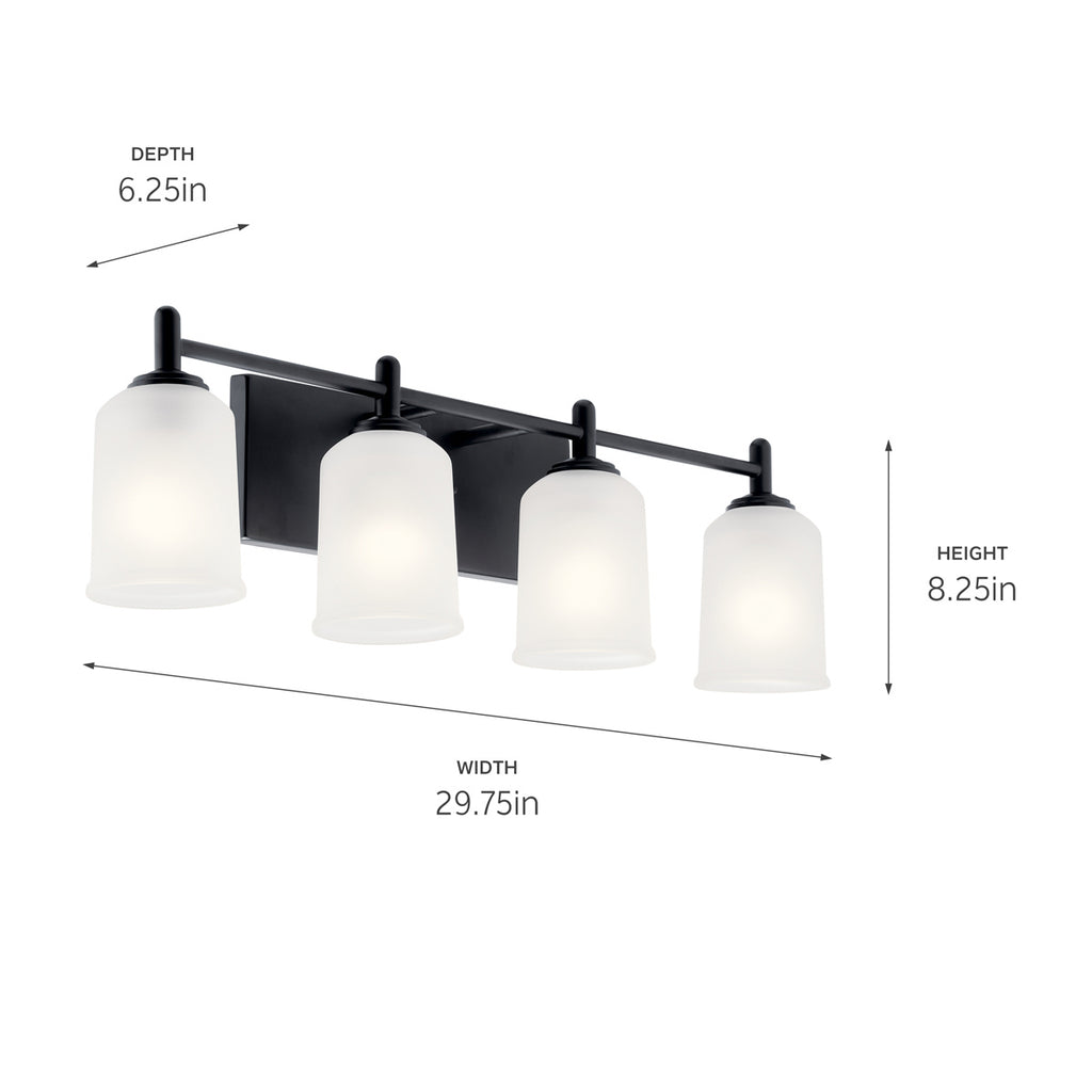KICHLER 45575BK Shailene 29.5" 4 Light Vanity Light With Satin Etched Glass In Brushed Nickel
