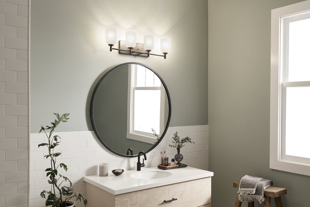 KICHLER 45575BK Shailene 29.5" 4 Light Vanity Light With Satin Etched Glass In Brushed Nickel