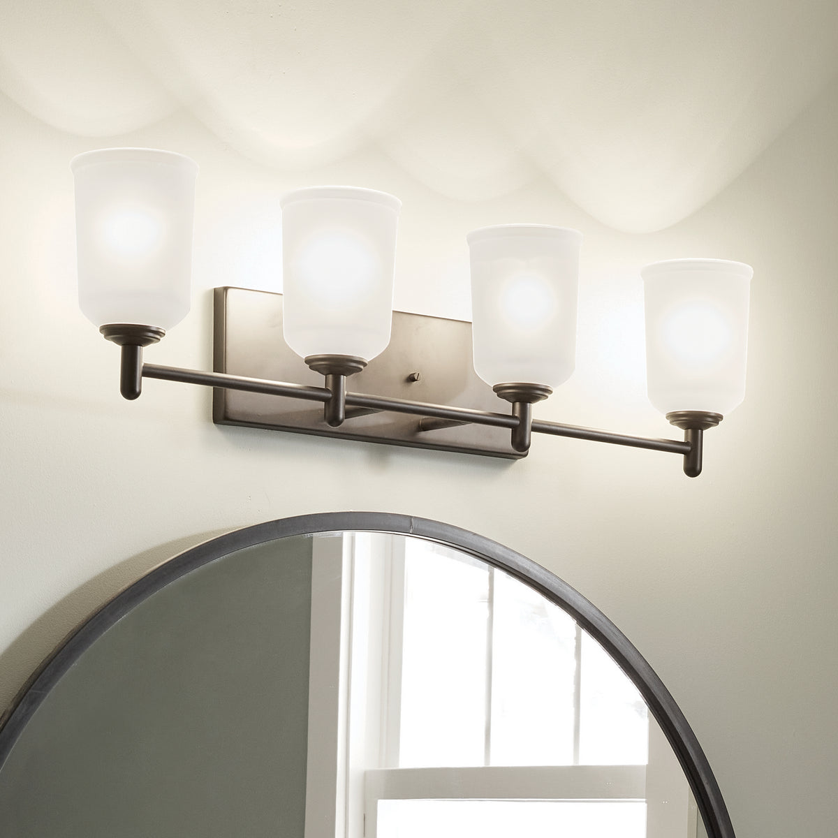 KICHLER 45575BK Shailene 29.5" 4 Light Vanity Light With Satin Etched Glass In Brushed Nickel