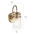 KICHLER 45576CPZ Brinley 11.5" 1 Light Wall Sconce With Clear Glass Champagne Bronze