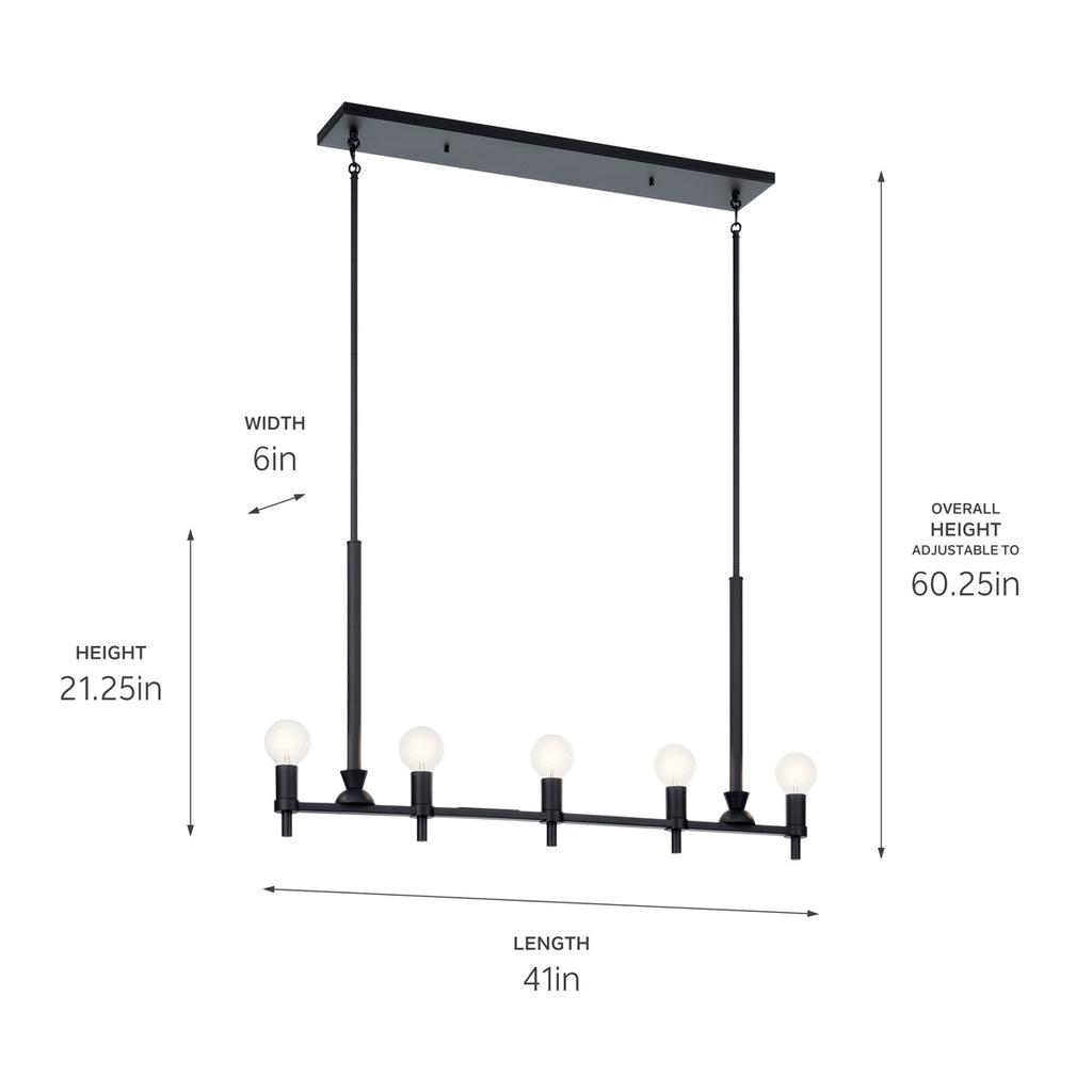 KICHLER 52425BK Torvee 42" 5 Light Linear Chandelier Brushed Natural Brass
