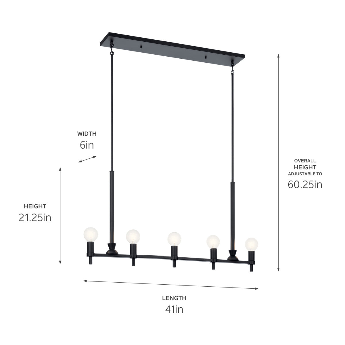 KICHLER 52425BK Torvee 42" 5 Light Linear Chandelier Brushed Natural Brass