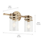 KICHLER 45688CPZ Brinley 15.75" 2 Light Vanity Light With Clear Glass In Champagne Bronze