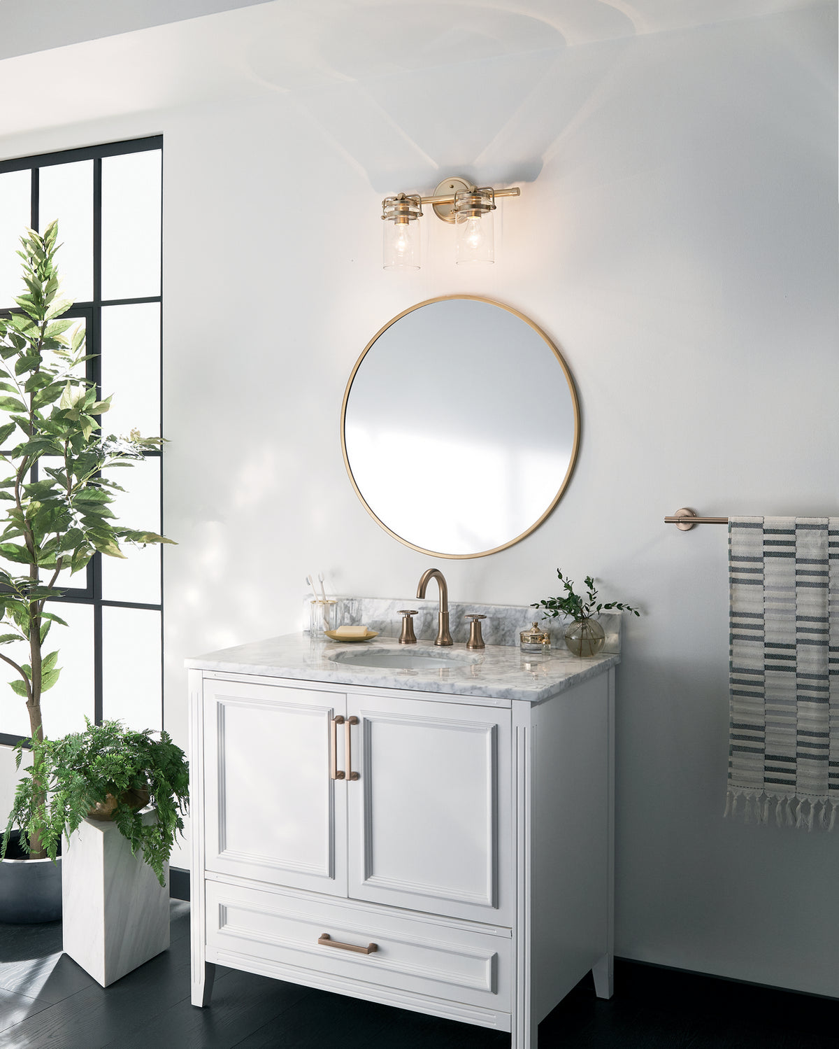 KICHLER 45688CPZ Brinley 15.75" 2 Light Vanity Light With Clear Glass In Champagne Bronze