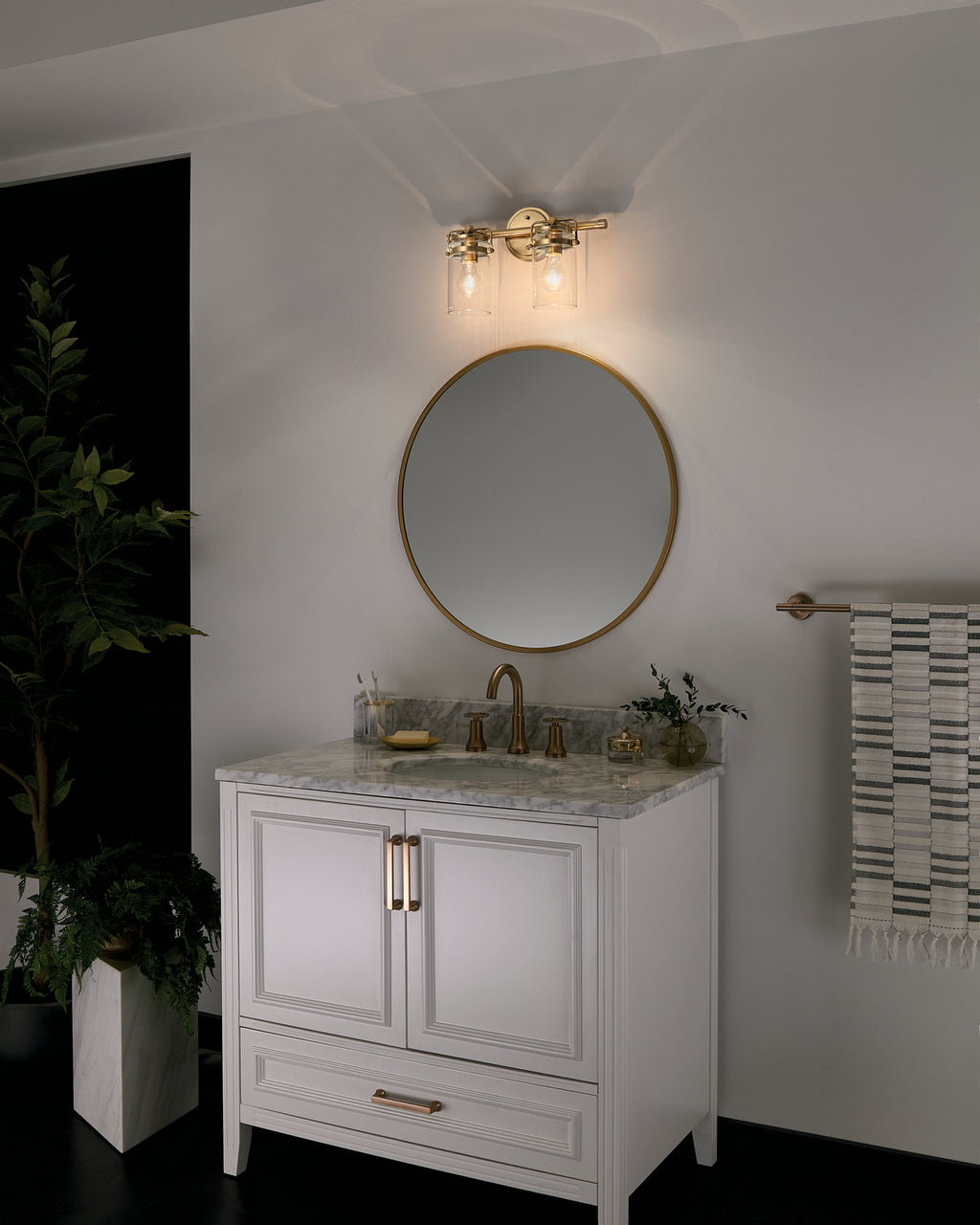 KICHLER 45688CPZ Brinley 15.75" 2 Light Vanity Light With Clear Glass In Champagne Bronze