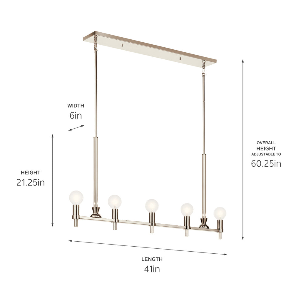 KICHLER 52425PN Torvee 42" 5 Light Linear Chandelier Brushed Natural Brass