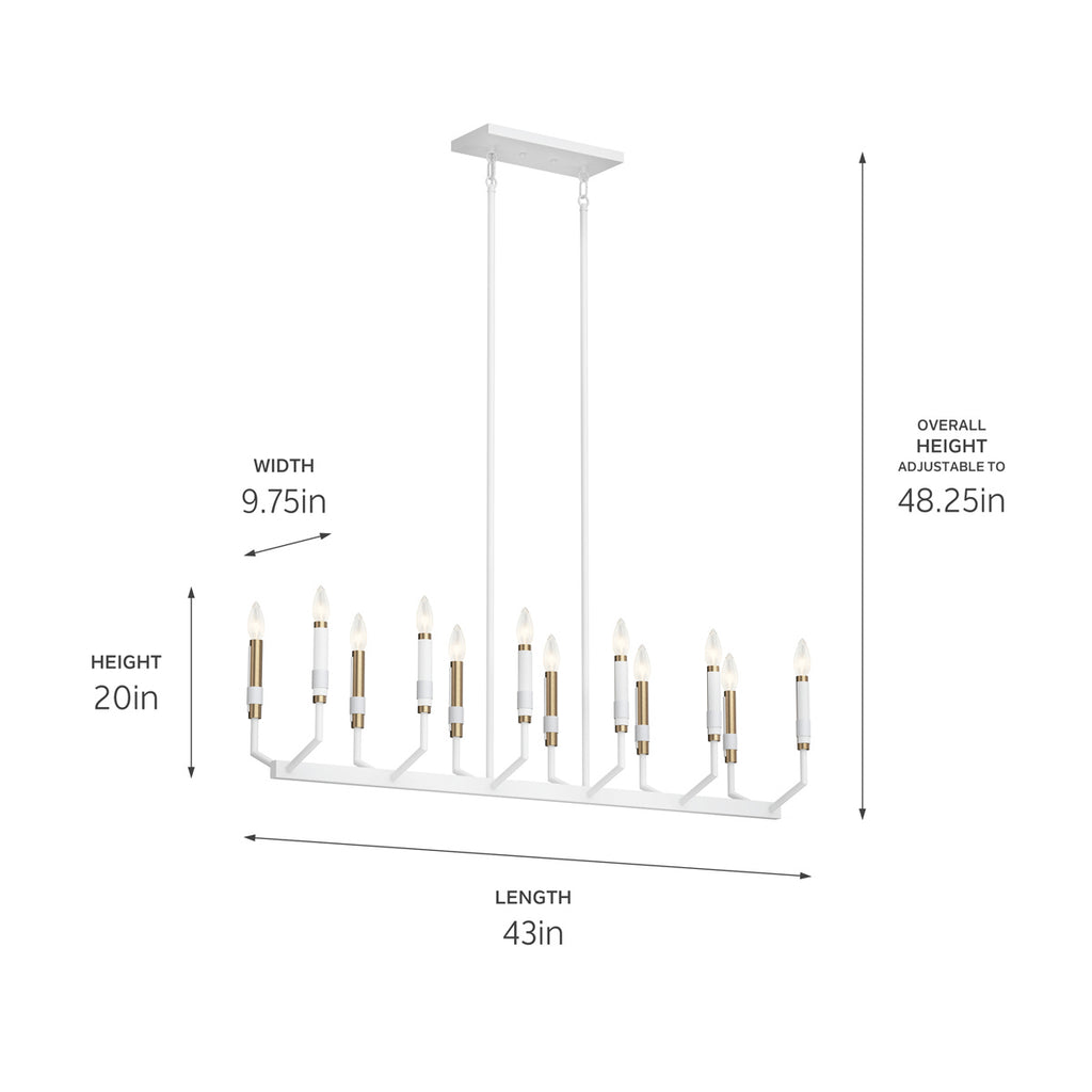 KICHLER 52350WH Armand 42.75 Inch 12 Light Linear Chandelier In White Finish