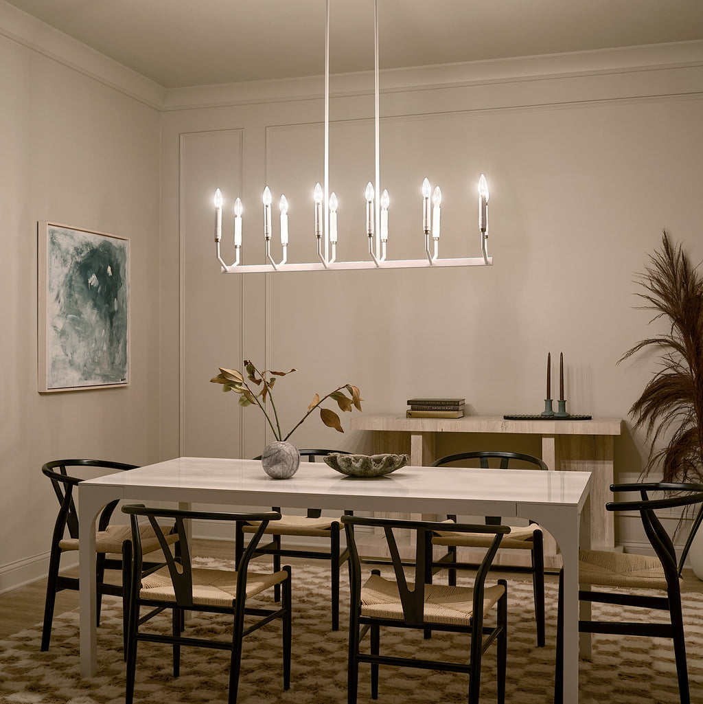 KICHLER 52350WH Armand 42.75 Inch 12 Light Linear Chandelier In White Finish