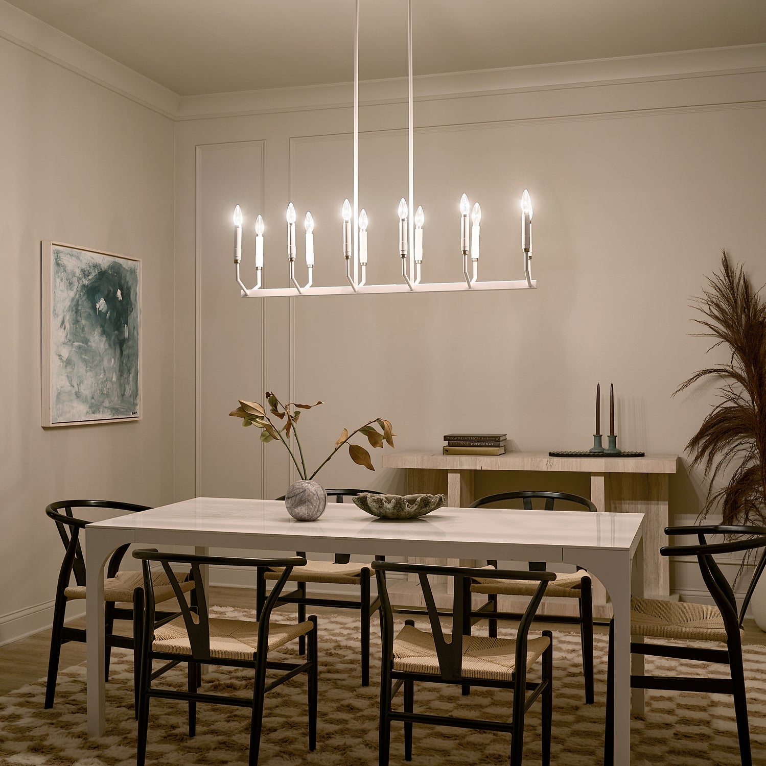 KICHLER 52350WH Armand 42.75 Inch 12 Light Linear Chandelier In White Finish