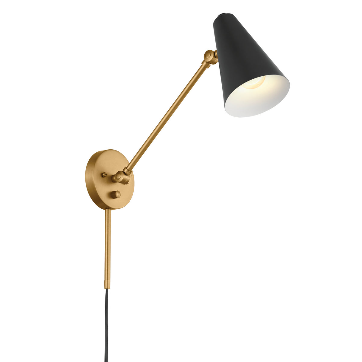 KICHLER 52485NBRB Sylvia 1 Arm Wall Sconce Natural Brass With Black Shade