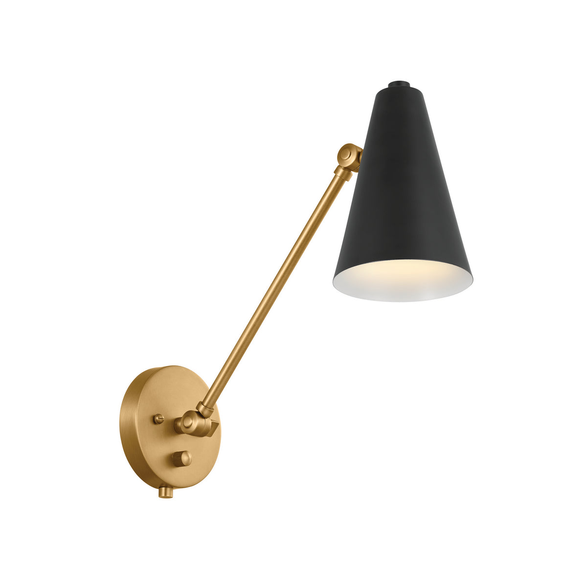 KICHLER 52485NBRB Sylvia 1 Arm Wall Sconce Natural Brass With Black Shade